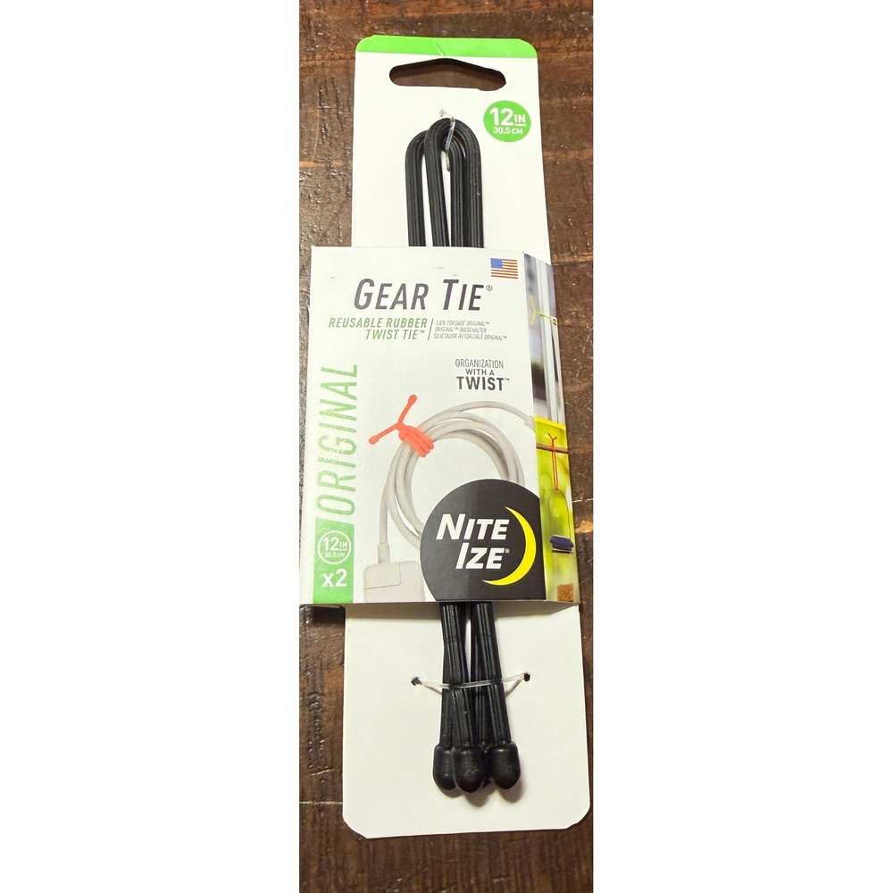 Nite Ize Gear Tie Reusable Rubber Twist Tie 12 Inch 2-Pack Black New GT12-01-2R3